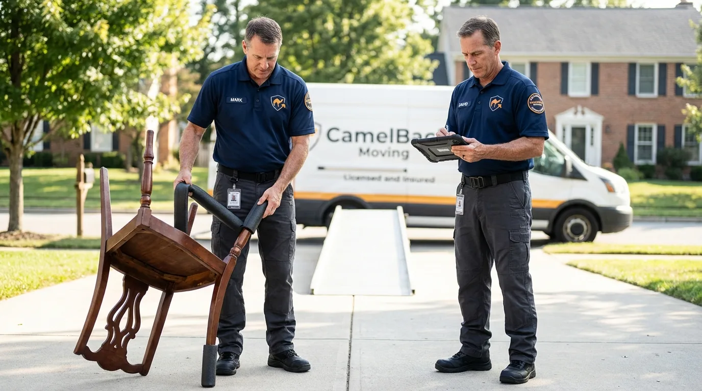 Movers inspecting furniture for damage prevention before loading in Punta Gorda, FL