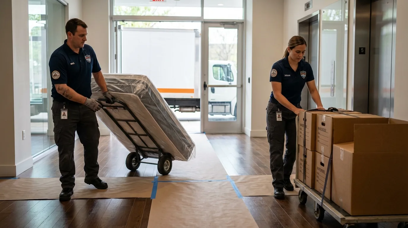 Professional apartment movers loading elevator in Punta Gorda, FL